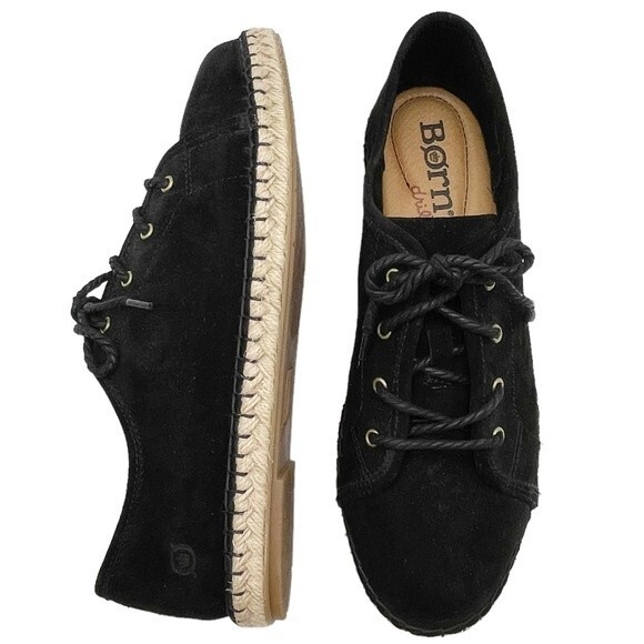 Born Black Suede Drilles Espadrille Lace-Up Loafer Spring Preppy Women’s Size 9 - Picture 2 of 16